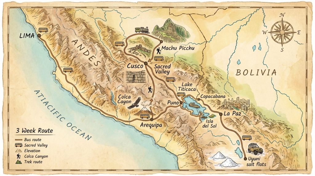 découvrez la carte pérou-bolivie idéale pour planifier votre itinéraire de voyage avec précision et éviter toute improvisation sur place.